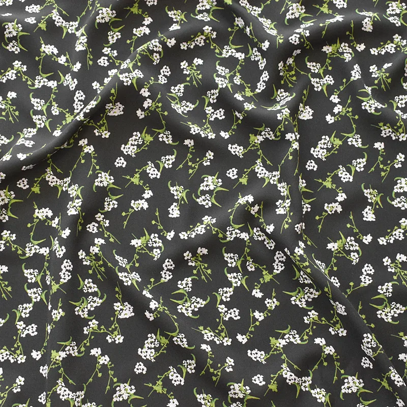 

2019 Special high viscose chiffon fabric spring/summer printed fabric small floral soft fabric with black background