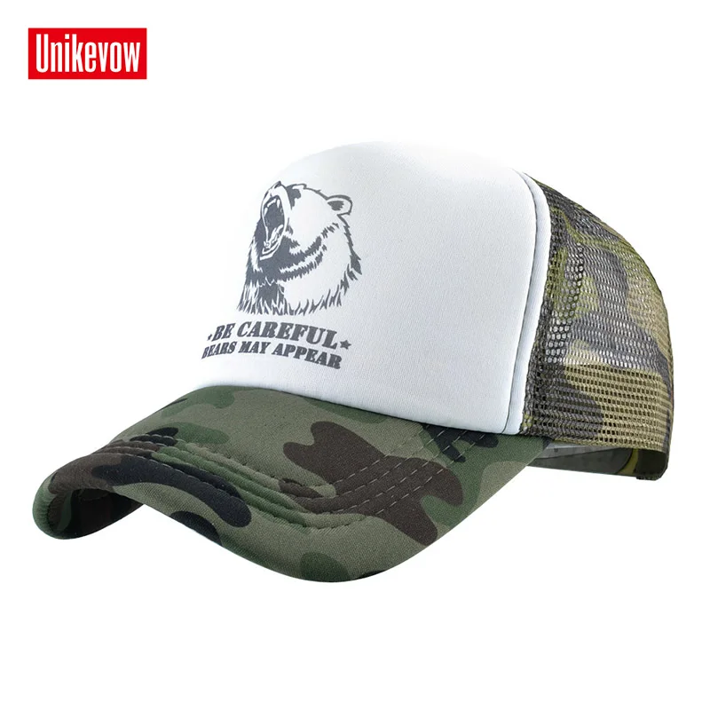 UNIKEVOW Bear printed Mesh Baseball Cap Men Summer Outdoor Sport Snapback Hat Women Racing Cap Hip Hop Casquette Skateboard - Цвет: Camouflage