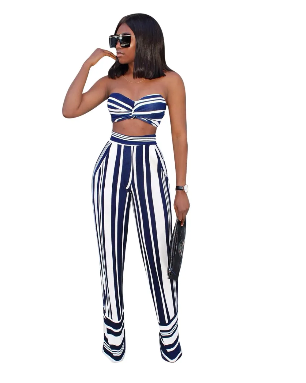 

2019 women sexy bodycon tracksuit Summer Striped Strapless+Pant two pieces Sets Sportwear beach outfit casual fashion J6018