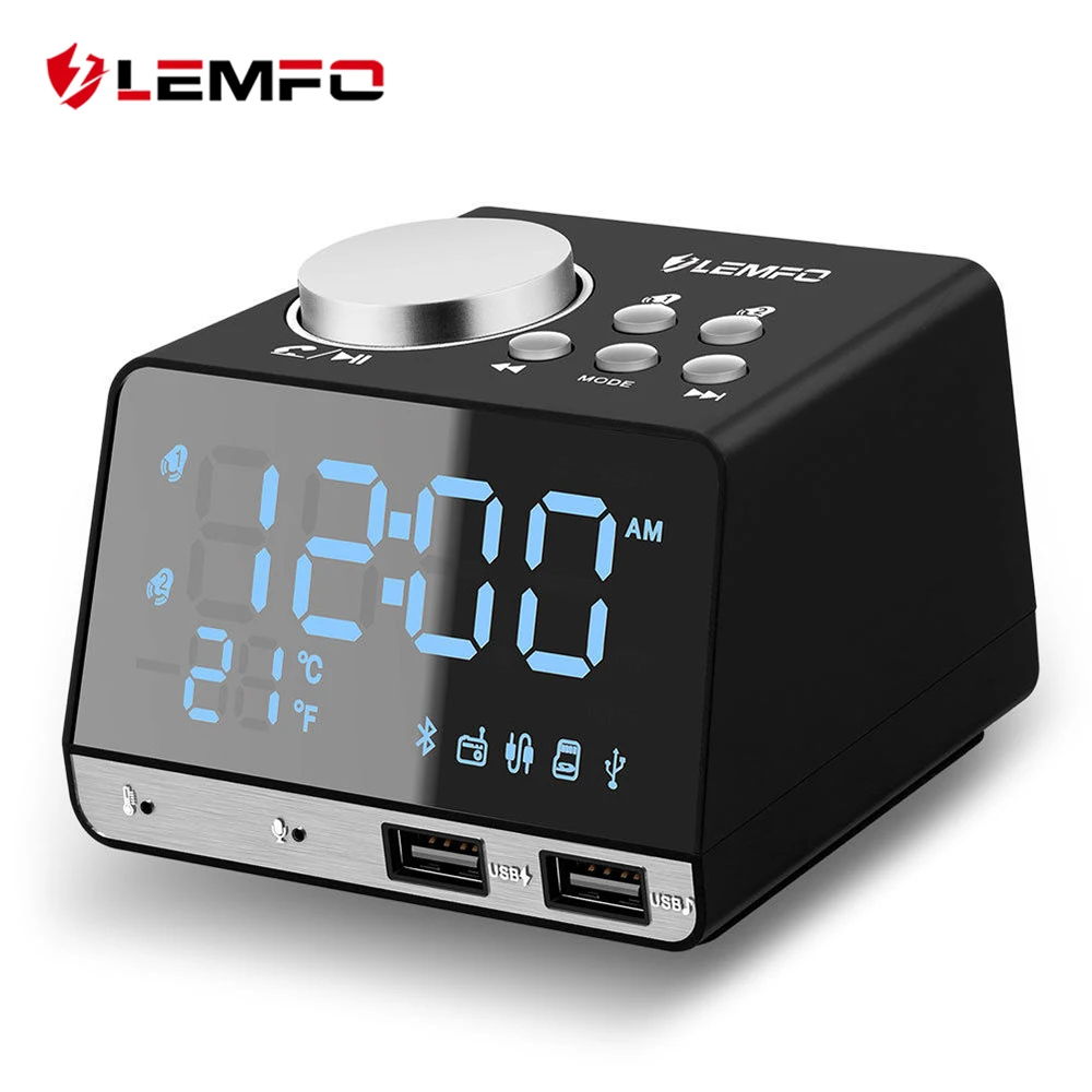 

LEMFO Alarm Clock Radio for Bedrooms FM Radio Bluetooth Clock Radio with USB Charger Adjustable Brightness Volume Dual Alarms