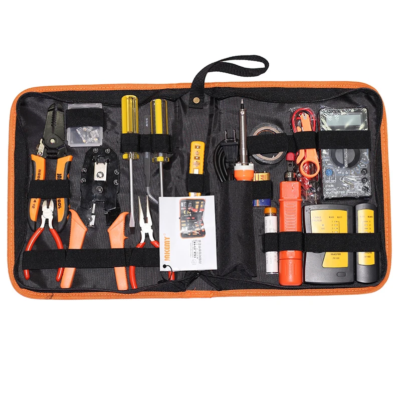 

JM-P15 network repair tool set kit+ electric pen measuring cable tester+ iron crimping pliers toolbox repairing tools