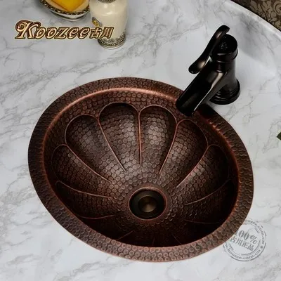 

All copper basin artistic stage retro handmade elliptic bathroom sink