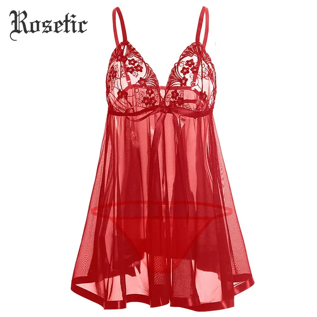 Rosetic Gothic Lace Nightgowns Sleepwear See-Through Patchwork Bowknot Spaghetti Strap Fashion Slim Gothic Mini Sexy Nightdress