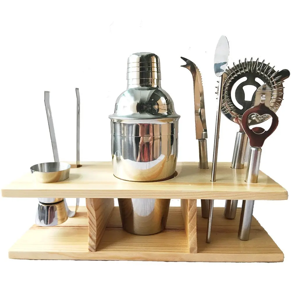 CHEFHUB Professional Bartender Kit Wooden Base Barware Bar Tool Set