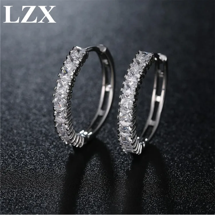 

LZX New Trendy Fashion 7 Colors Zirconia Crystal Round Hoop Earrings For Women Wedding Party Jewelry Gifts pendientes mujer moda