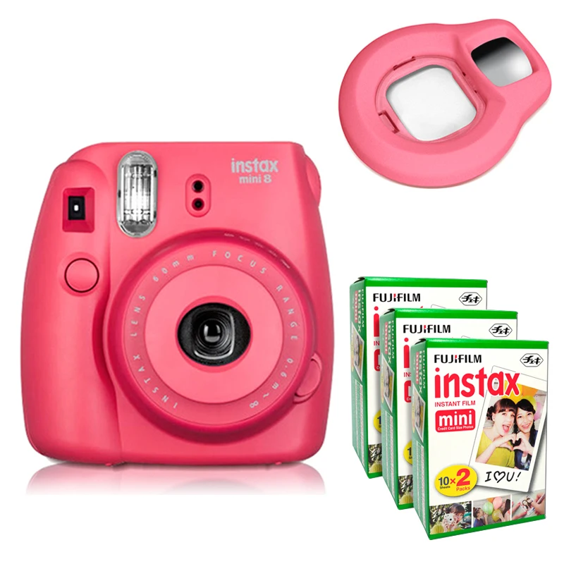 Fujifilm Instax Mini 8 мгновенная камера-Raspberry+ Fuji White Edge 60 пленка+ объектив крупным планом-Raspberry