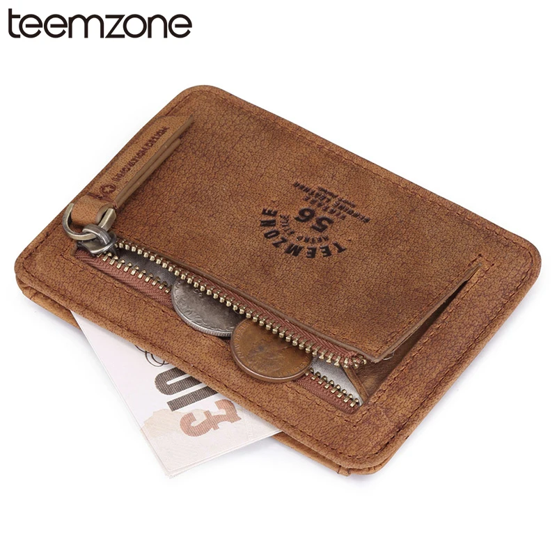 

teemzone New RFID Blocking Men Genuine Crazy Horse Leather Cowhide Credit Card Fashion Card Case Holder Coin Pocket Wallet K801