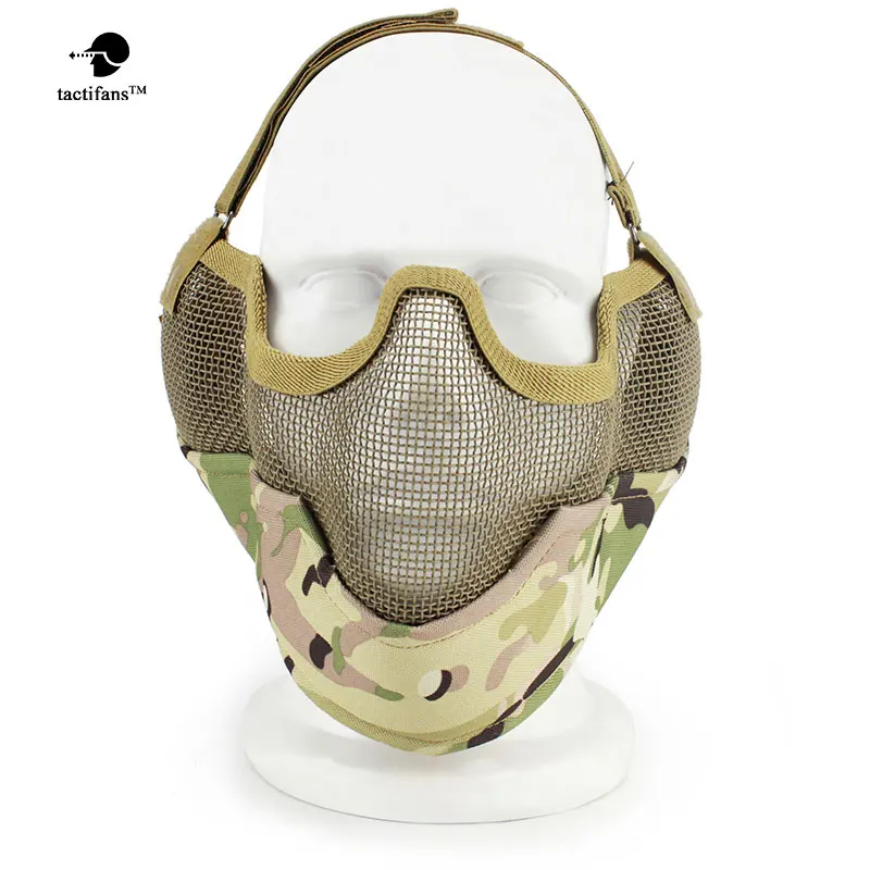

Tactical Airsoft Goggles Mask Strick Ear Protector Metal Mesh Mask Ear Half Face Mask Paintball Airsoft Skirmish Hunting Camo