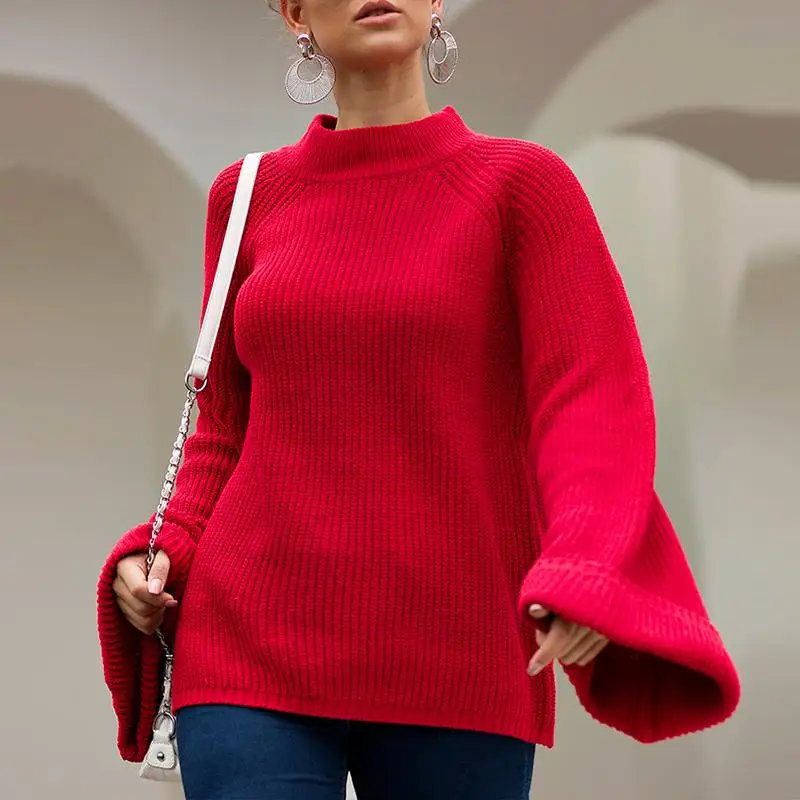 

Misswim Casual oversized kintted sweater women 2019 Autumn winter flare sleeve pullovers Elegant jumpers ladies Sexy knitwear