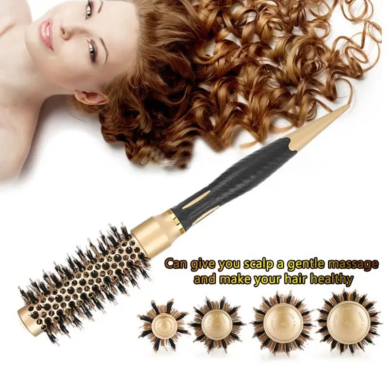 Портативная 4 размера расческа для волос круглая Антистатическая кудрявая щетка натуральная щетина алюминиевая ручка для укладки волос расческа для волос