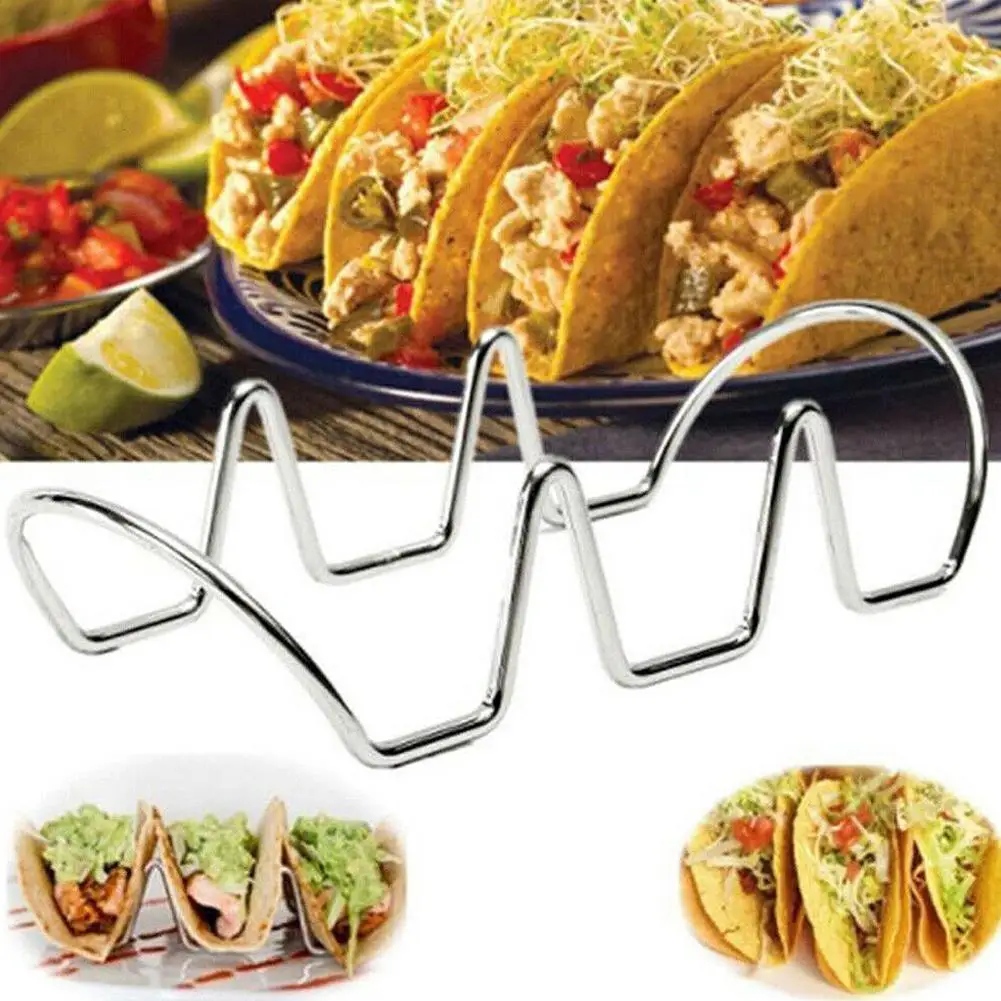 Держатель Taco из нержавеющей стали Мексиканская стойка для еды подставка вмещает жесткие мягкие раковины волна еда шоу кухонный инструмент Ресторан серебро