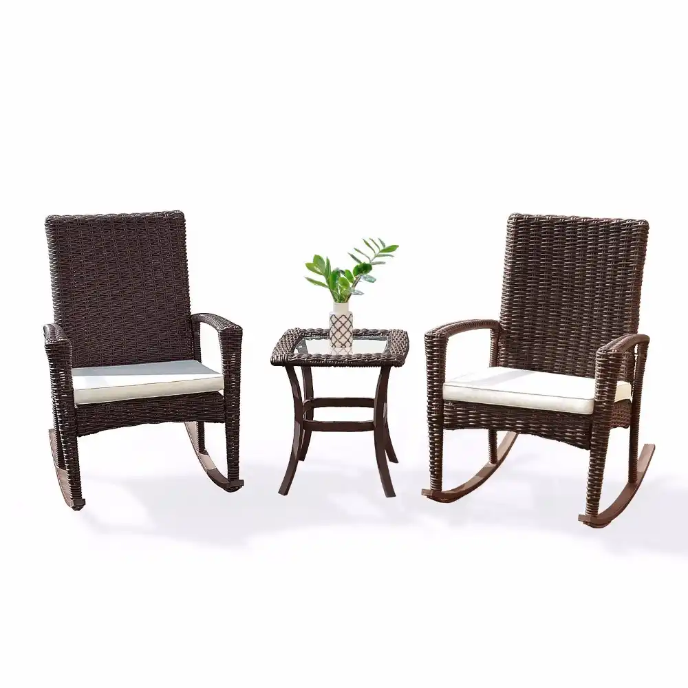 Giantex 3 Pcs Anyaman Rotan Patio Furniture Set Meja Kursi Goyang Empuk Baru Garden Set Hw54922 Aliexpress