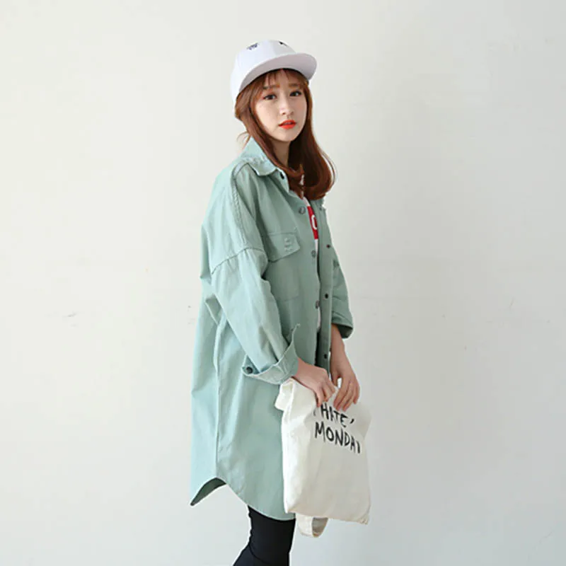 2019 New Spring Trench Coat For Women fashion Korean long-sleeved Female Jeans Outwear Large Size Loose Denim Windbreaker W647
