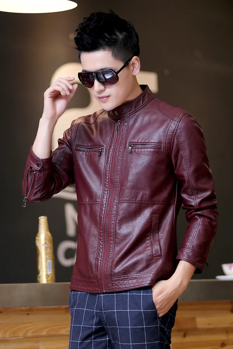 UplzCoo 5XL Men's Leather Jackets Men Stand Collar Coats Male Motorcycle Leather Jacket Casual Slim Brand Clothing Jaket FM003  (7)