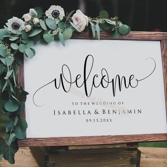 Custom Wood Welcome Wedding Sign Decal Sticker Personalized Names