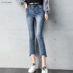 Синие ботильоны длина узкие джинсовые штаны женщина 2019 Весна уличная одежда Винтаж стрейч рваные Ретро узкие джинсы женские
