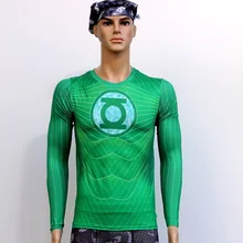 Mans Green Lantern T Shirts Long Sleeve High Elastic Fast Dry Tops Super Hero Shirts Water Proof Sport Riding Outdoor Tops