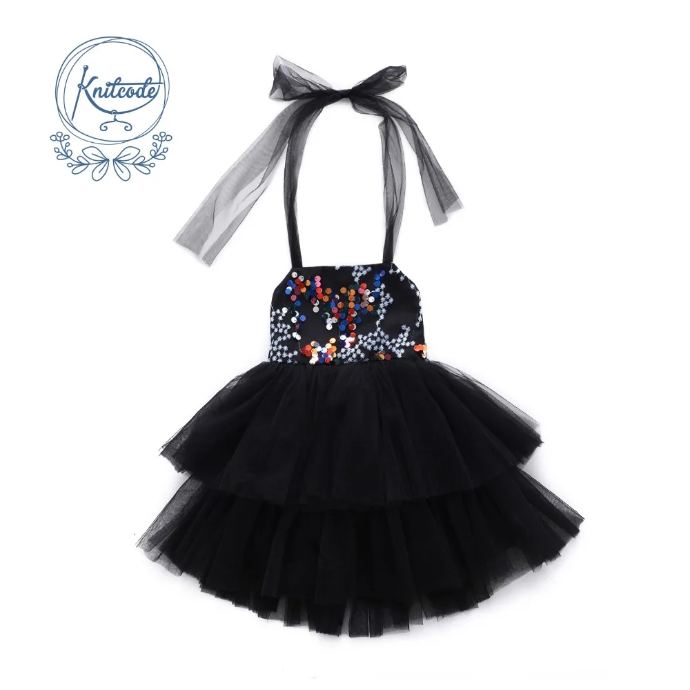 Black cute girl dress with adjustable straps with sequins for Toddler