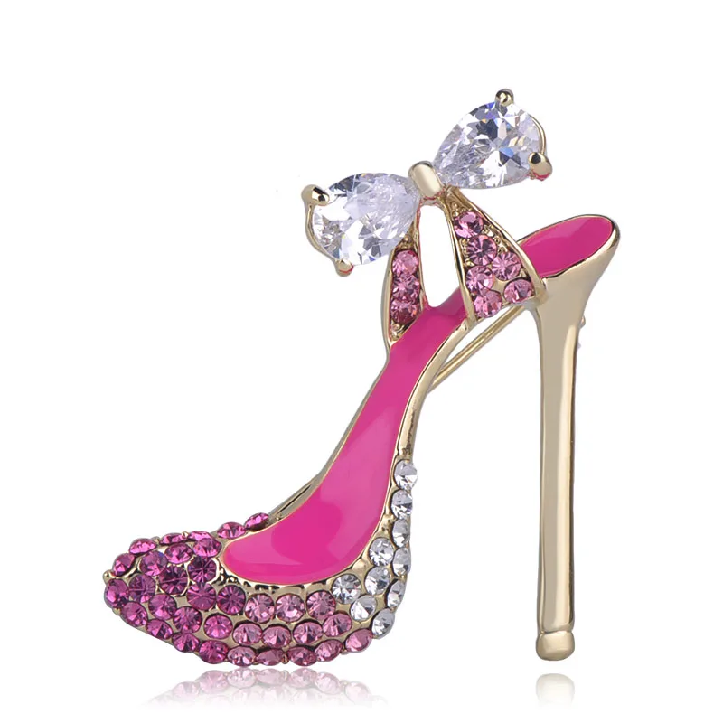 FUNMOR розовые туфли на высоком каблуке Броши для женщин девушек Циркон бант значок вечерние бижутерия хиджаб булавки стереоскопический эмалированный корсаж - Окраска металла: Pink