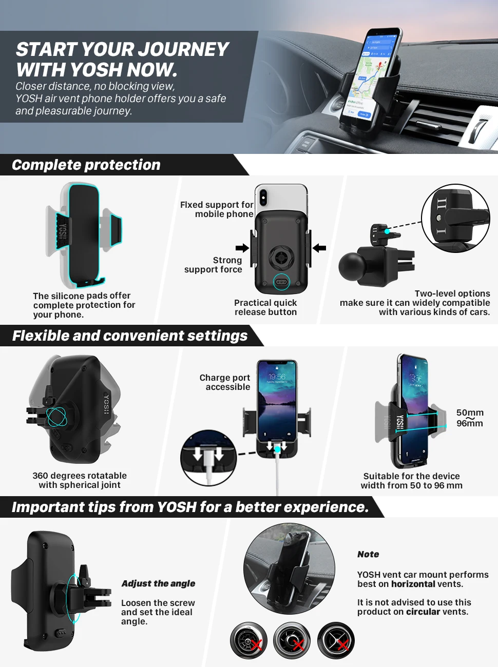 Car Phone Holder Air Vent Phone Holder Car Cradle Mount Universal for Cellphones for iPhone X XR 8 7