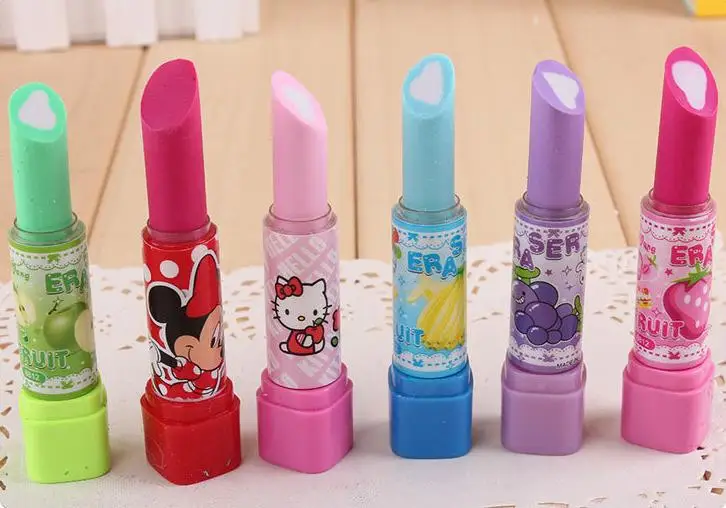 5pcs/lot creative toy,candy color mini lovely lipsticks style erasers, kids toys, birthday gift