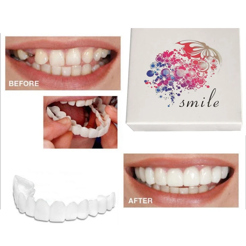

Adult Teeth Whitening Dentistry Comfortable Flex Teeth Fits Most False Teeth Upper Tooth Cover Simulation Braces With Case TSLM2