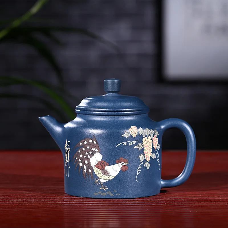 

Yixing Pottery Teapot Quality Goods Full Manual Raw Ore Blackish Green Clay Painting High Teapot Kungfu Online Teapot Tea Set