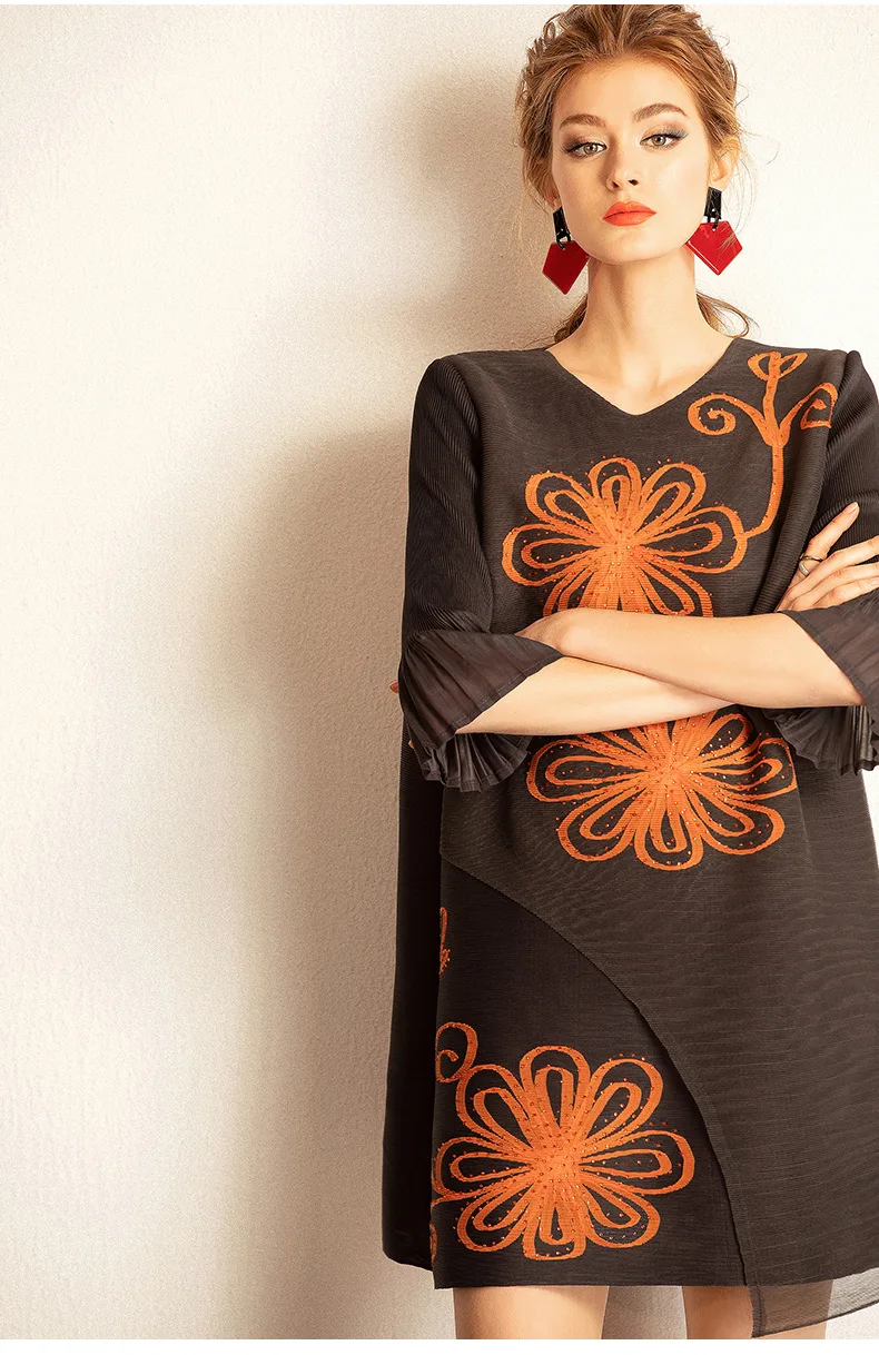 Manches Tenue Q848 Vintage Mini Robe Moitié Color Printemps Fête Picture De Broderie Color Une Perlé Taille cou Ample picture 2019 Fleurs Droite O FSCqUOY