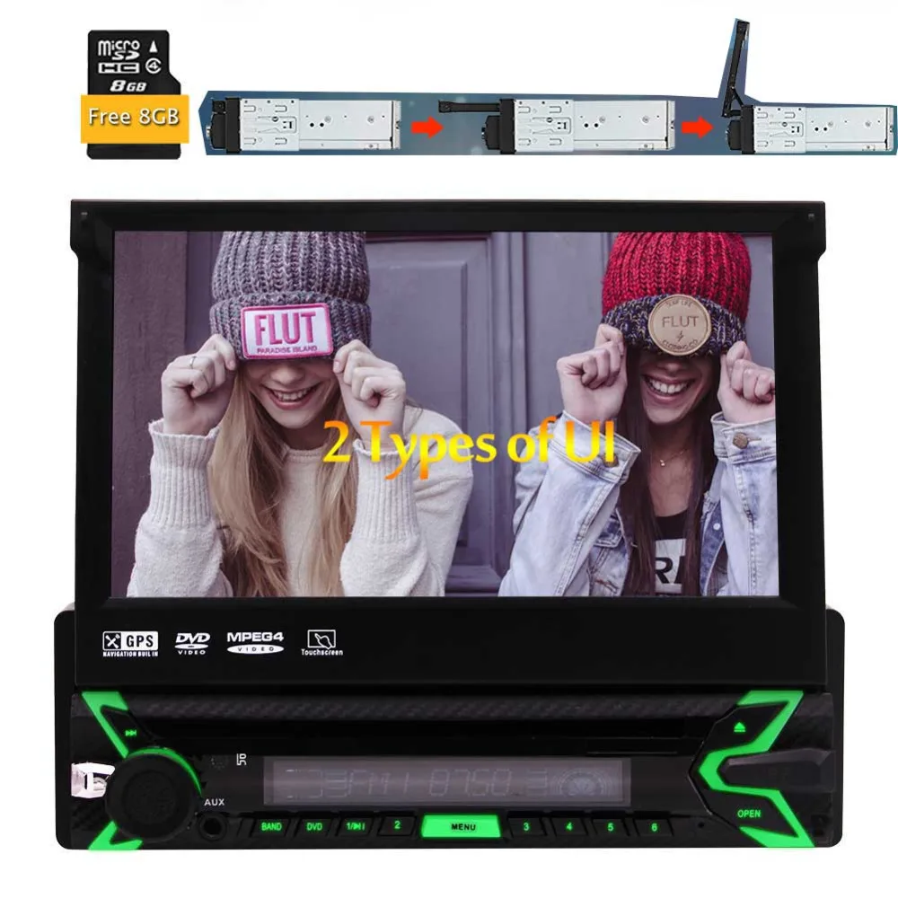 Auto DVD Player Support HD Video 7 inch Retractable Touch