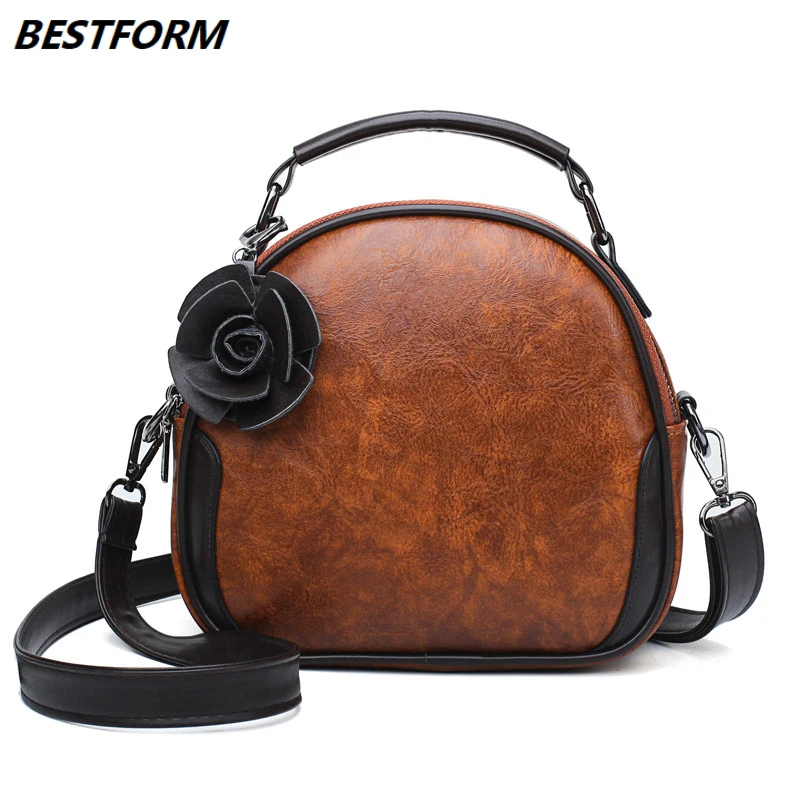 

BESTFORM Black Flower Women Bag Retro Female Handbag Circular Luxury Ladies Shoulder Bag Leather High Quality Crossbody Bags