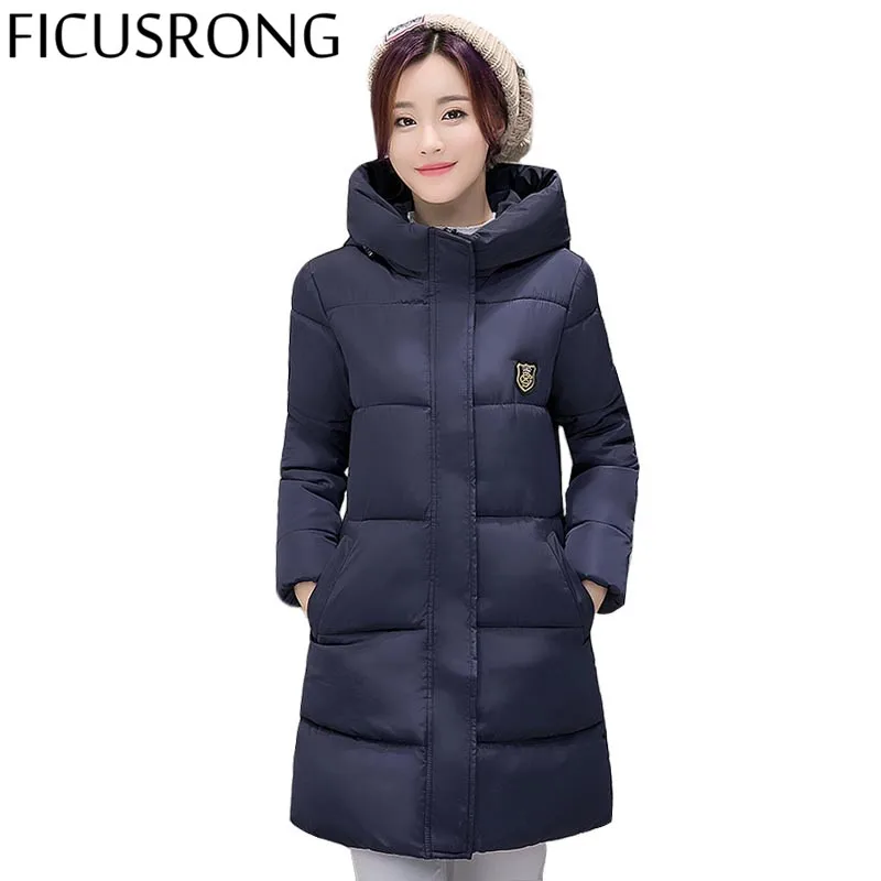 

FICUSRONG Winter Women's Fashion Down Warm Coats New Fashion Long sleeve Hooded Jackets Slim Style Casual Parka Coat FR615