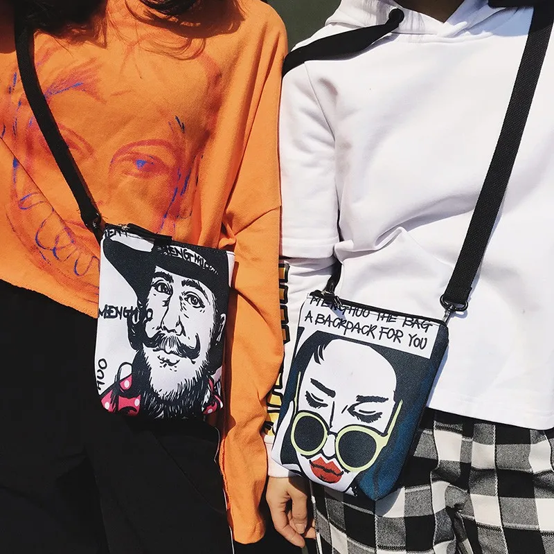 

Women Shoulder Messenger bag Unisex Personality pattern Mobile phone bag Coin Purse Fashion Canvas Female Crossbody Men Wallets
