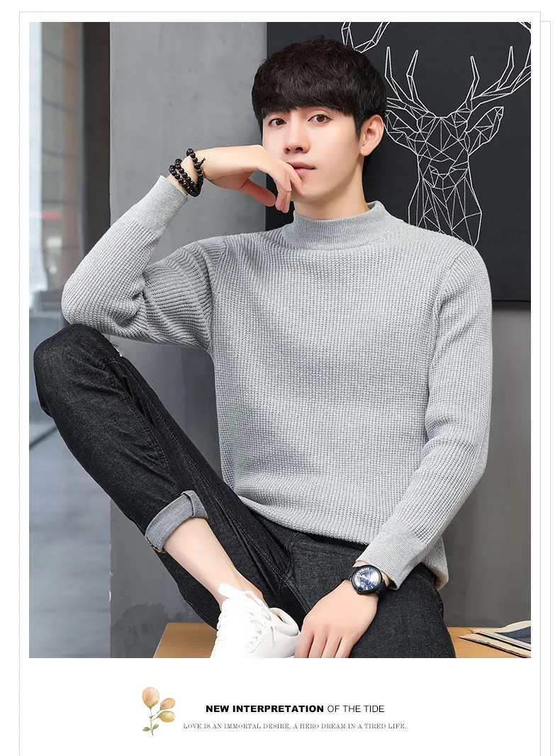 New Wool Sweater men warm cotton elastic winter Korean fashion casual turtleneck solid color plus size 3XL homme tops sweaters