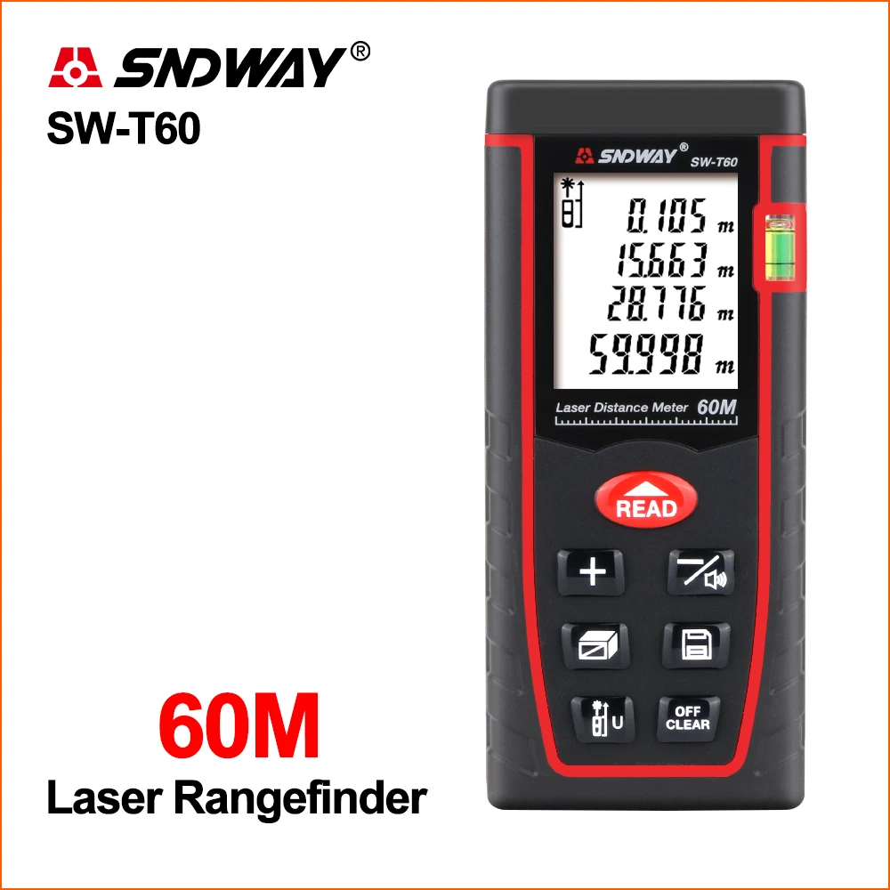 

SNDWAY Laser Rangefinder Distance Meter Range Finder Mini Digital Meater Tape Mesurment Tool Device SW-T60 Laser Distance Meter