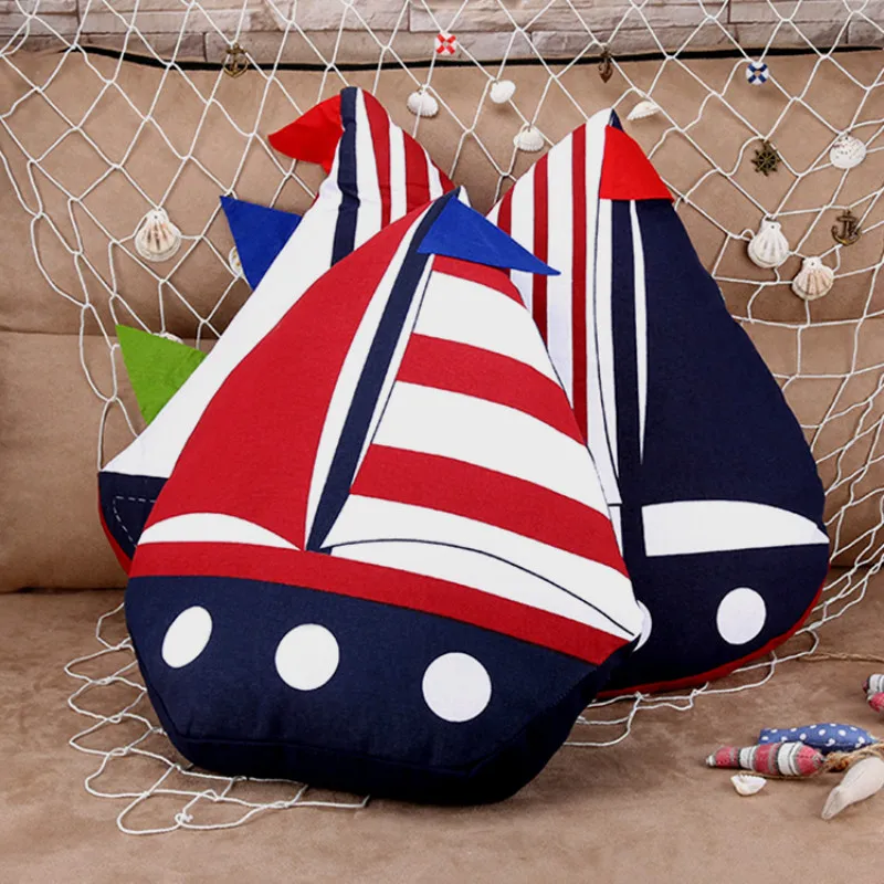 Decorative Nautical Cotton Throw Pillow Sailboat Shape