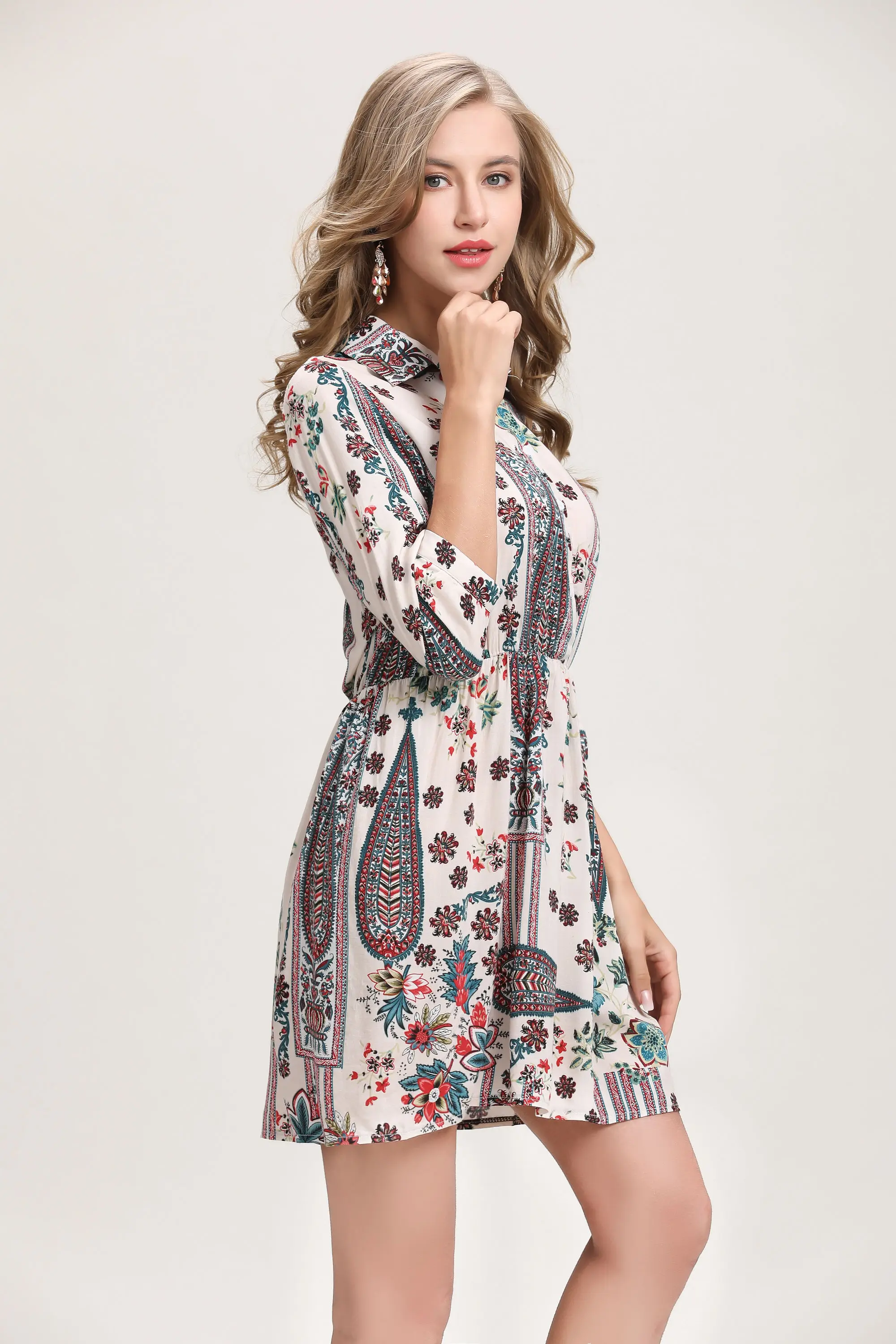 Женское элегантное платье с цветочным рисунком Летняя женская одежда с принтом и пятиточечными рукавами тонкое платье женское платье большого размера 3828 50