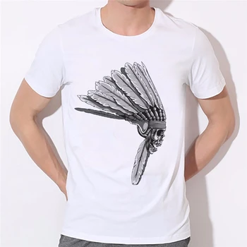 

Indian chief's skull printing men's T-shirt Indian Headdress Skull letter short sleeve t shirt tee hip top T-shirt W-259#