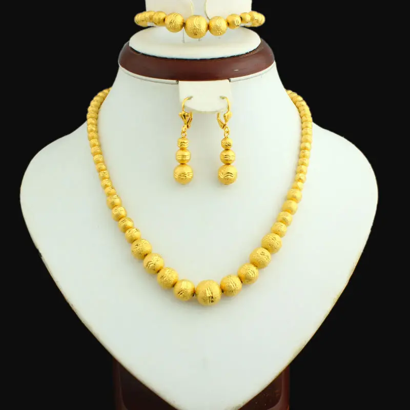 Набор золотых бусин, ювелирные изделия 45 см, ожерелье/серьги/21 см, браслет золотого цвета, ювелирные бусы, африканские/эфиопские для женщин