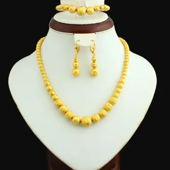 

Gold Bead Set Jewelry 45cm Necklace/Earring/21cm Bracelet Gold Color Jewelry Beads African/Ethiopian For Women