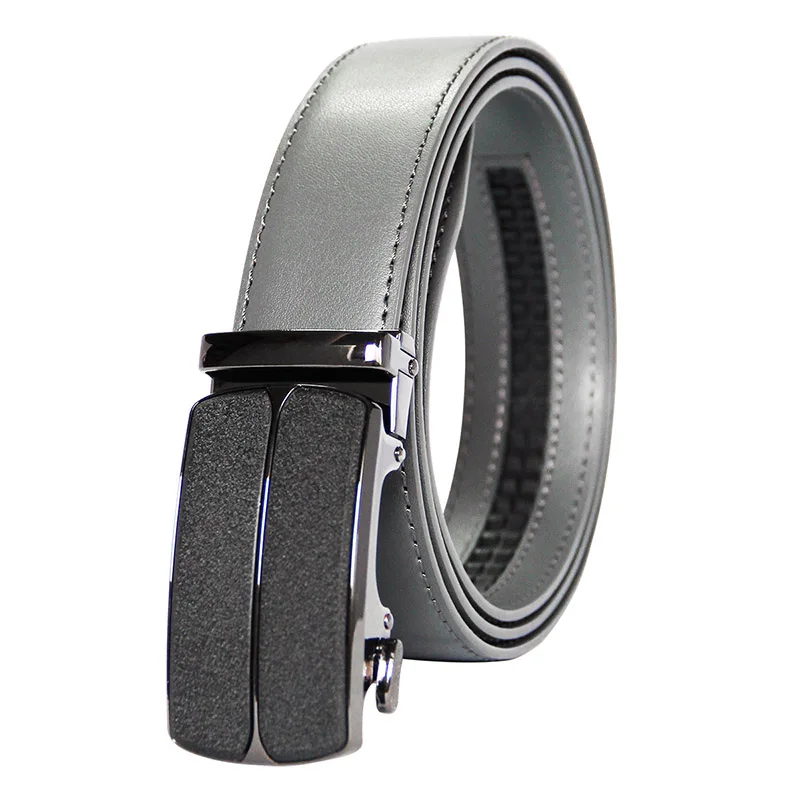 New Arrivals Men 100% Genuine Leather Belt Cowhide Cowboy Belt Straps With Alloy Automatic Buckle Gray Color Leather Straps
