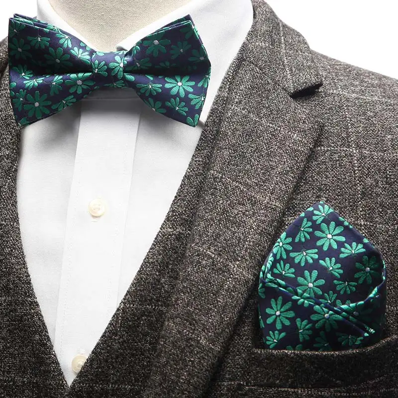 YISHLINE набор-2 мужской галстук-бабочка и карманный квадратный набор в полоску с цветочным узором пейсли мужские галстуки смокинг Свадебные аксессуары регулируемые - Цвет: YW2B-18