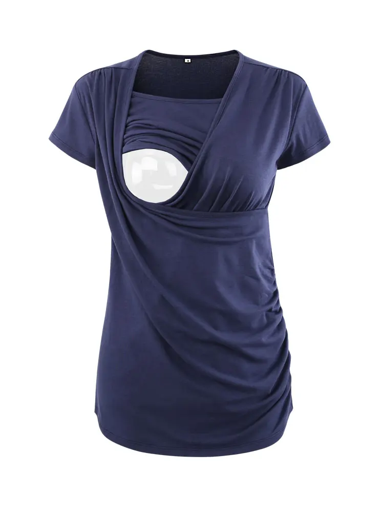 Liu /& Qu Womens Short Sleeve Nursing Tops V Neck Side Ruched Breastfeeding T-Shirt