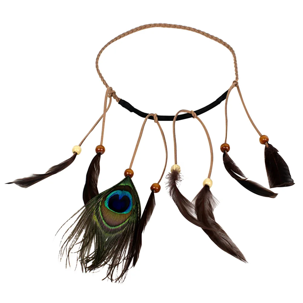 Fashion Bohemian Weave Rope Headband Hair Band Tassel Feather Beads