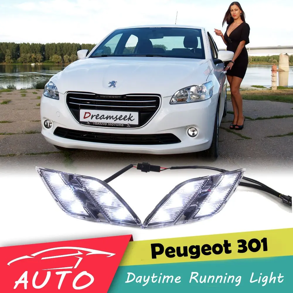 

DRL For Peugeot 301 2014 2015 New LED Car Daytime Running Light Relay Waterproof Driving Fog Day Lamp Daylight
