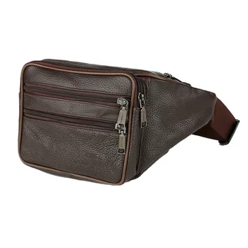 

Men Genuine Leather Waist Bag Multi-pocket Multiple Zipper Belt Bag Adjustable Belt Fanny Pack Male Cow Leather Travel Bags