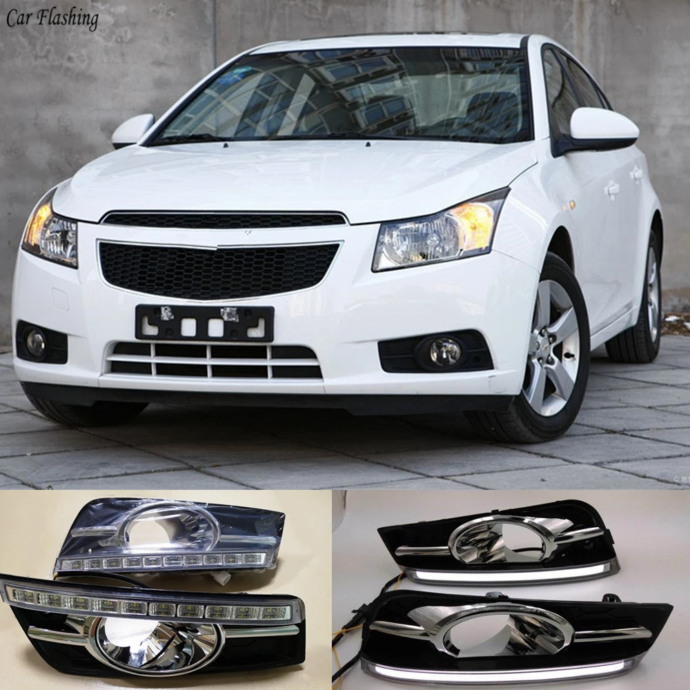

Car Flashing 2PCS LED for chevrolet cruze 2009 2010 2011 2012 2013 2014 DRL Daytime Running Light Daylight with turn signal lamp