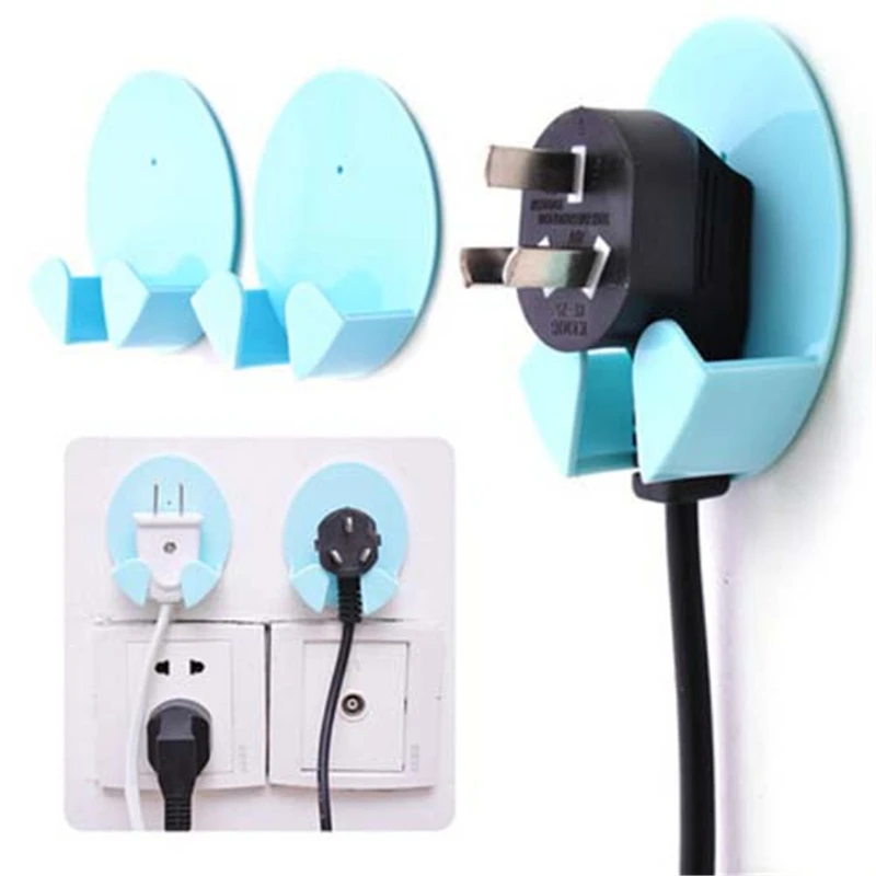2Pcs Self Adhesive Helpful Sticky Hook Electric Wire Plug Hanger