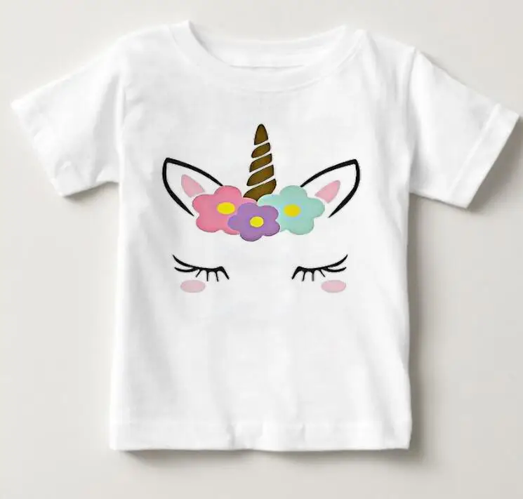 White 4 Коллекция года, Harajuku, забавные детские футболки с единорогом летние топы с короткими рукавами, одежда для мальчиков и девочек Повседневные детские футболки - Цвет: White 4