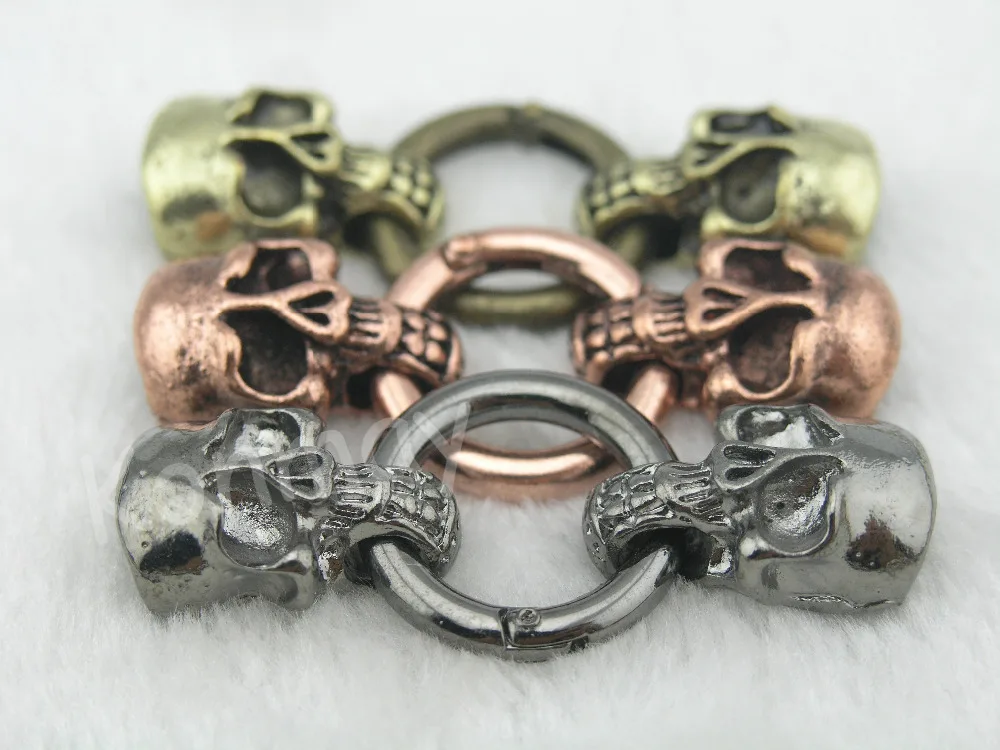 

4 Colors--5 Sets 11x6.0mm Skull Head with Spring Ring Clasp for Licorice Leather Bracelet Making--CLP1068