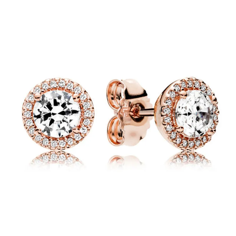 

925 Sterling Silver Pandora Earrings For Women Rose Gold Classic Elegance Earring Studs Fine Original Pandora Jewelry Lady Gift